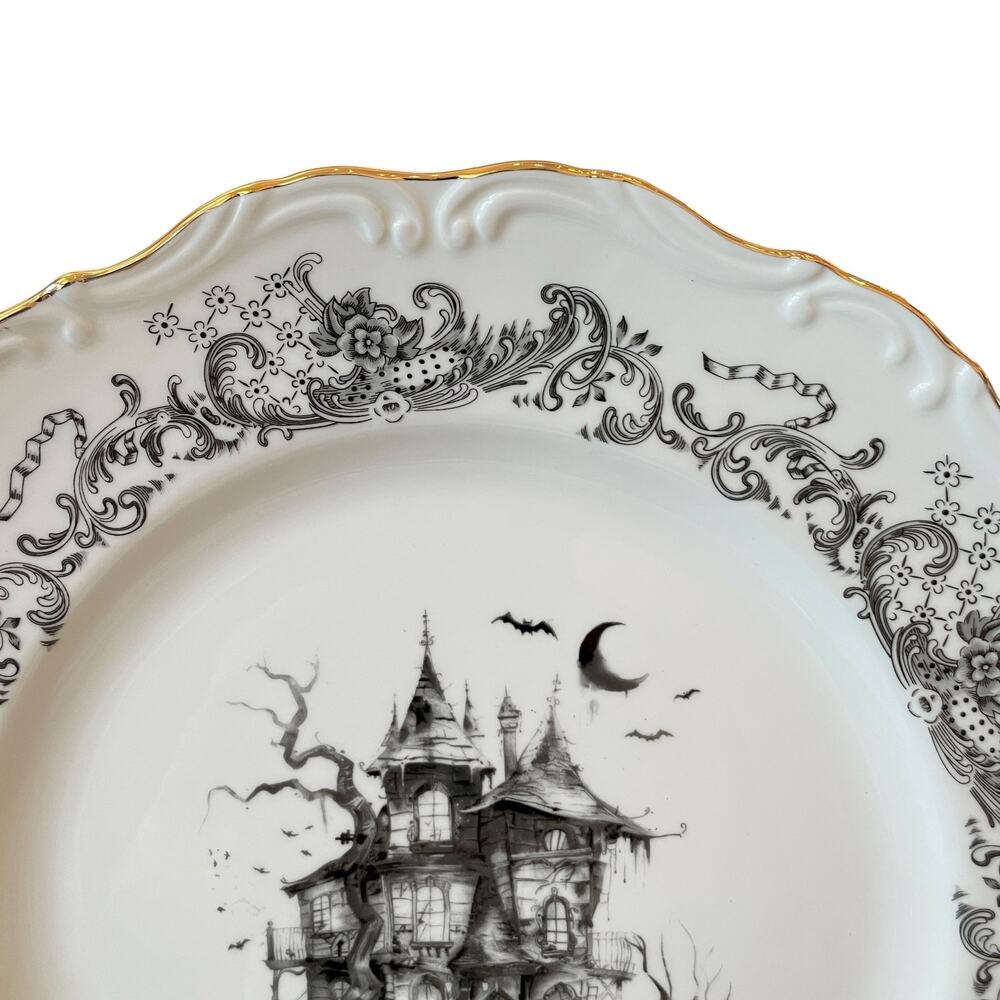 Monterey Bay Halloween Haunted House Dinner Plates 11in Porcelain Spooky NEW - Picture 3 of 15